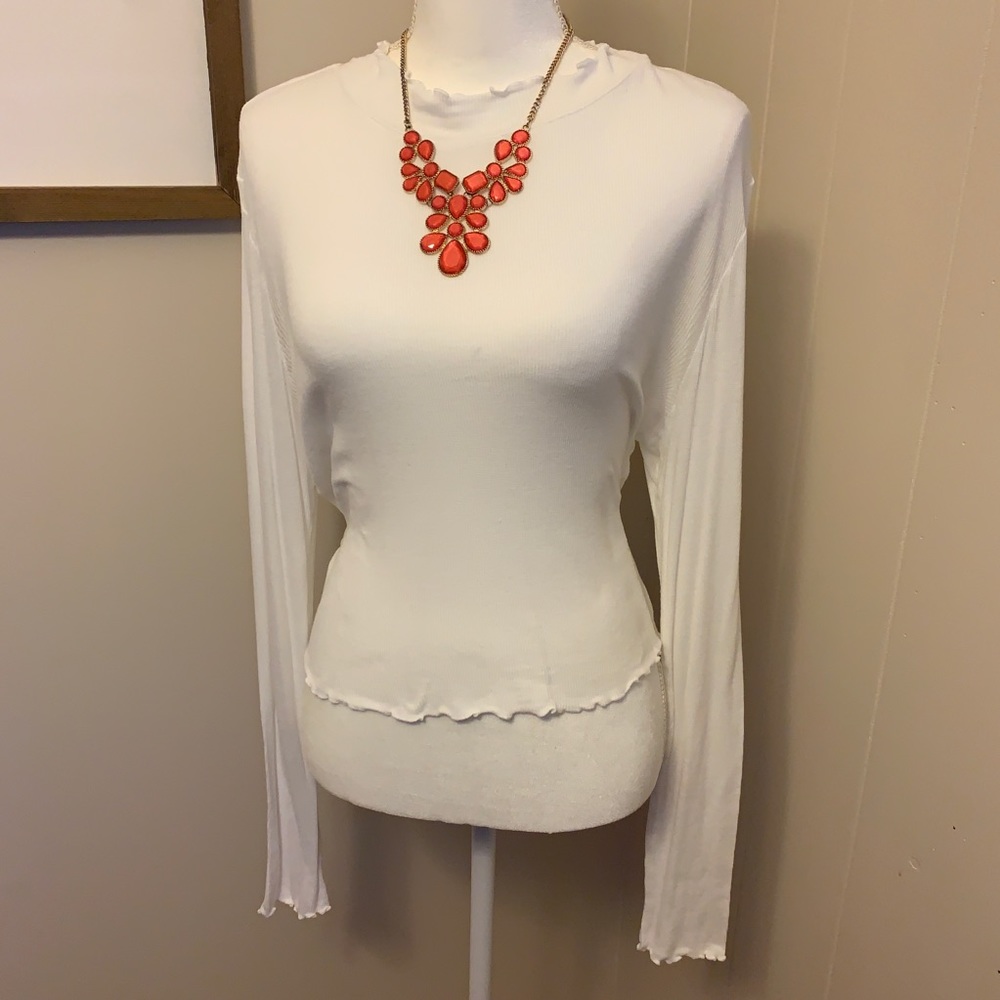 SOLD white lettuce edge mock neck top